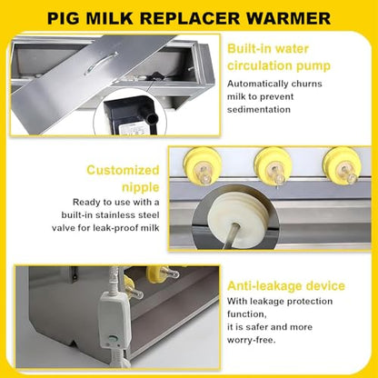 Stainless Steel Piglet Lactation Feeder, with Sound Source, Automatic Stirring Little Pig Milk Feeding Machine, for Lambs and Small Cattle, Prevent Piglet from Running Around 14 Nipples - size: 14 Nipples