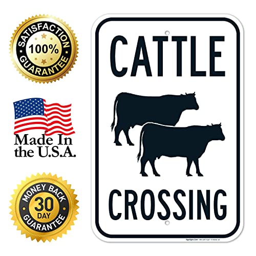 Cattle Crossing with Graphic Sign, 12x18 Inches, Rust Free .063 Aluminum, Fade Resistant, Made in USA - size: 12x18