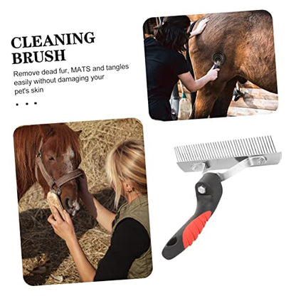 Durable Horse Fur Rake with Rubber Handle Comfortable Metal Tooth Grooming Brush for Shedding and Cleaning Horses Easy Grip Non Slip Design Fits Skin for Gentle Massage and Soil