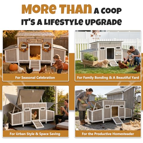 Wooden Chicken Coop, Outdoor Poultry House with Weatherproof Asphalt Roofs, Removable Tray & 2 Nesting Boxes, Ramp Door, Ventilation Windows, Chicken House for 2-4 Chickens Backyard Garden