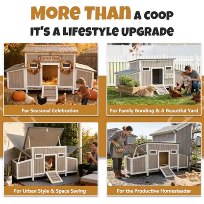 Wooden Chicken Coop, Outdoor Poultry House with Weatherproof Asphalt Roofs, Removable Tray & 2 Nesting Boxes, Ramp Door, Ventilation Windows, Chicken House for 2-4 Chickens Backyard Garden