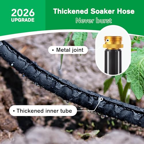 Thickened Flat Soaker Hose 100 ft, Flat Drip Irrigation Hose for Garden, 100/50/25 ft Lawn & Patio Watering System - Heavy Duty, Leak Proof, Flexible, Easy Setup(100FT(50 * 2)) - size: 100 FT(50FT*2)