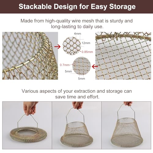 Golden Round Wire Egg Basket, 2 Pcs, 8 & 10inch, Modern, Open Top, Metal Handle