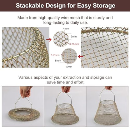 Golden Round Wire Egg Basket, 2 Pcs, 8 & 10inch, Modern, Open Top, Metal Handle