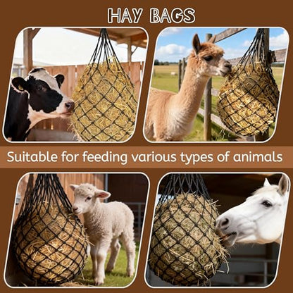 3 Pcs 47" Large Heavy Duty Hay Nets for Horses,Slow Feed Hay Bags for Horses – Hanging Hay Net Feeder with Straps & Hooks for Stall, Fence, Trailer, Goats & Sheep
