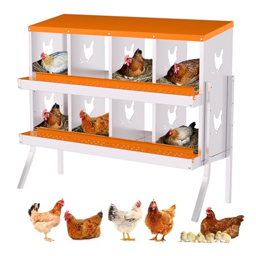 GarveeHome 8 Holes Nesting Boxes for Chickens, Roll Away Chicken Nesting Box with Lid Cover, Easy Egg Collection, Chicken Laying Box for Outdoor, Poultry Coop, Farm, Yard, with Bracket Legs - color: orange, size: 8 holes with legs