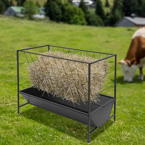 Pasture Hay Feeder, 50 Gallon Hay Feeder for Goats Large Capacity Livestock Feeder with 30 Gallon Feed Pan Heavy Duty Feed Trough for Goats Horses Sheep Pigs Cattle 42.9" Width