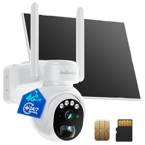 Non-WiFi Solar Security Camera with 4G Lte Cellular Connectivity for Farm/Jobsite/Ranch/RV/Camping, 24/7 Continuous Recording, Motion Detection, 4MP Color Night Vision, Human Tracking, W/ 64GB TF Card