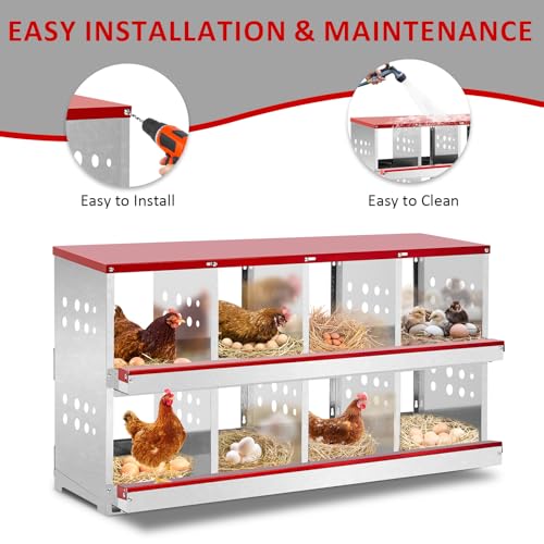 Outvita Chicken Nesting Box, 8 Compartment Metal Nesting Box, 8 Room Wall Mountable Nesting Boxes for Hen, Red - size: 8 Compartments