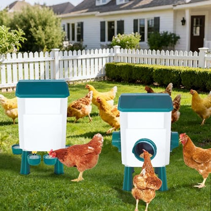 Chicken Feeder and Waterer Set 3 Gallon/26.4 Pounds, Automatic Chick Feeder and Waterer Set No Waste, Poultry Feeder Large for Hens/Ducks/Poultry - color: Blue