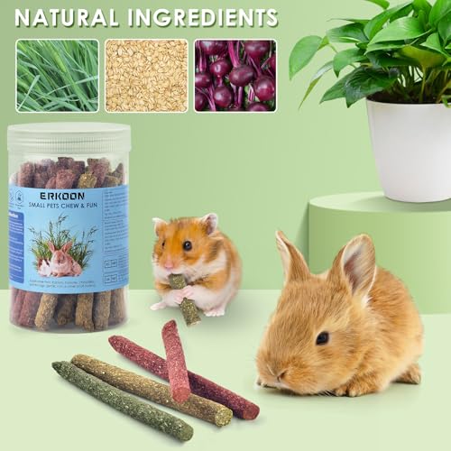 ERKOON 38Pcs Rabbit Chew Toys Timothy Hay Sticks, Guinea Pig Toys for Teeth Natural Molar Sticks Rabbits Treats for Bunnies, Chinchilla, Guinea Pigs, Gerbil, Hamster - size: 10 Ounce (Pack of 1)