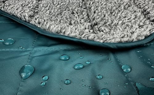 DOWN UNDER OUTDOORS Waterproof 350 GSM Fleece or Sherpa Stadium Blanket | Large Extra Thick, Windproof, Quilted, Machine Washable, Camping Picnic & Outdoor, Beach, Dog, secret pocket, 82 x 55 inches - color: Teal/Heather Grey