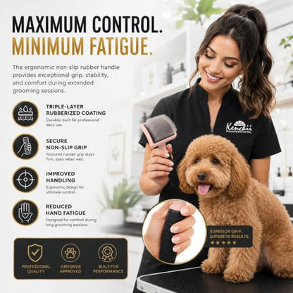 Kenchii Long Pin Slicker Brush for Dogs (Poodles, Doodles, Goldendoodles, Labradoodles), Professional Grooming Brush for Detangling, Fluffing & Dematting, Non-Slip Comfort Handle - color: Blush
