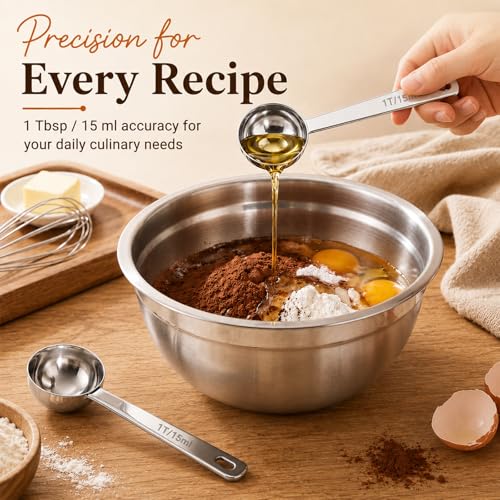 4 Pack Coffee Scoop Spoons, 1 Tbsp (15ml) Stainless Steel Measuring Spoons with Long Handle, Polished Round Coffee Scoops for Ground Coffee, Tea, Sugar, Protein Powder, Baking and Spices - size: 1Tbsp/4pcs