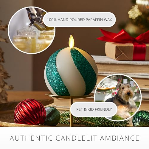 Luminara - Flameless Holiday Crystal Beads Glitter Sphere Candle - Candy Cane Green- Pack of 1-4x4.25 - Auto Timer Built-in 5-Hour Timer Indoor Use - color: Candy Cane Green