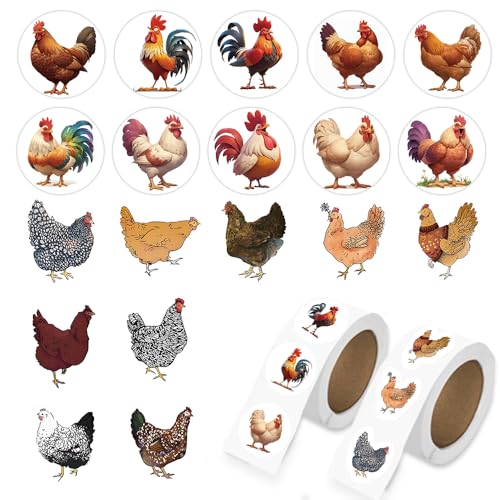 1000 Pcs Chicken Stickers Bulk 2 Roll 1 Inch, Chicken Stickers for Mens Boys Girls.Cute Animal Sticker Pack for Water Bottles Laptop Luggage Cup - color: Chicken Stickers