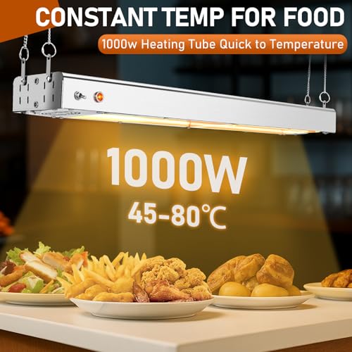 Winado 36 inch Food Heating Lamp, 1000W Commercial Food Heat Lamp, Hanging & Freestanding Stainless Steel Infrared Strip Heater, Food Warming Lamp Restaurant Equipment for Restaurant Kitchen Cafeteria - size: 36 inch