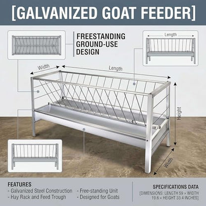 Reinforced Welded Galvanized Steel Livestock Feeder, Heavy‑Duty Anti‑Rust Hay Rack & Feed Basin, Long‑Lasting Pasture Feeding Tool for Goats, Sheep, Ponies, Calves