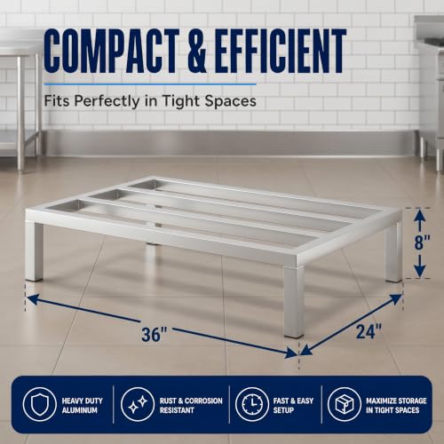 36" x 24" x 8" Aluminum Dunnage Rack – Heavy Duty Floor Storage Stand, NSF for Commercial Use - size: 36"W x 24"D x 8"H