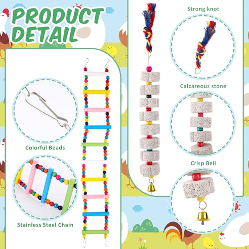 Ripeng 7 Pcs Chicken Toys for Coop Set Chicken Enrichment Toys Including Xylophone Mirror Large Chick Beak Grinding Calcium Stone Ladder with Bell Accessories for Coop Hens Parrots