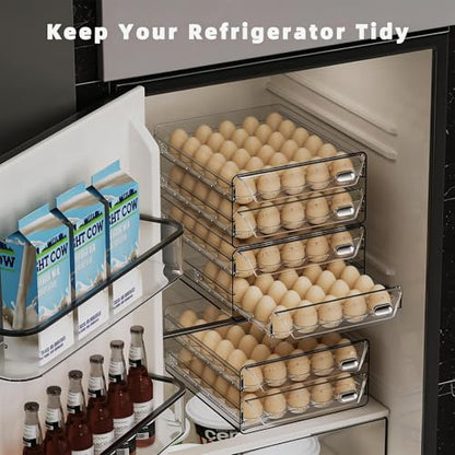 HIYOHIYO 2-Tier Clear 24 Grid Egg Container for Refrigerator, With Drawers | Large Capacity, with Time Scale Marking, Stackable, Sturdy Eggs Storage for Fridge and Countertop - size: 24 Grids-2 Layer