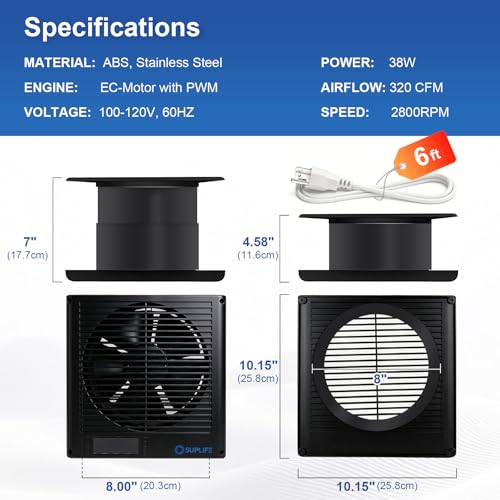 8" Room to Room Fan with Remote, Reversible Through Wall Fan for Quietly Circulating Air, 320 CFM Through the Wall Fan with Temperature Control, Durable Build Quality, In Wall Fan for Closet, Laundry - color: Black
