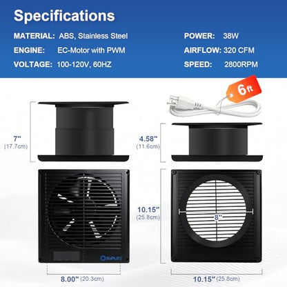 8" Room to Room Fan with Remote, Reversible Through Wall Fan for Quietly Circulating Air, 320 CFM Through the Wall Fan with Temperature Control, Durable Build Quality, In Wall Fan for Closet, Laundry - color: Black