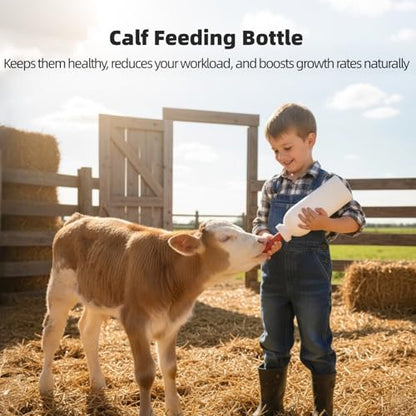 2 PCS Calf Feeding Bottles, 2 Quart Extended Teat Milk Feeder with Ergonomic Handle, Thickened Chew Resistant Silicone for Livestock Farm Animal Nursing, Easy Clean (2)