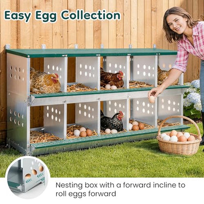Yafylly 10-Bay Metal Nesting Box for Chickens & Ducks, Wall Mounted Galvanized Steel Coop with Ventilation and Easy Egg Collection