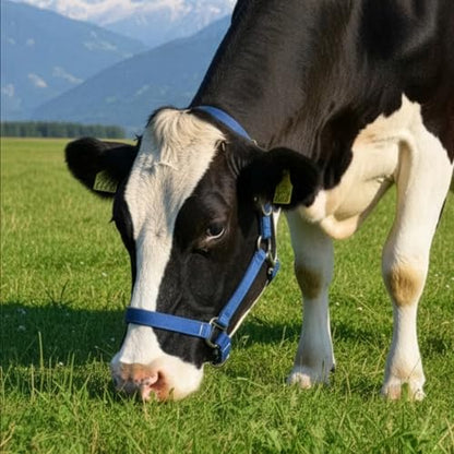 Newborn Calf Halter (110-330 lbs) | 4-Layer Reinforced Canvas Adjustable Livestock Lead Rope | Heavy-Duty Training Halter for Weaning Calves, Miniature Cows, Foals & Goats (Blue)