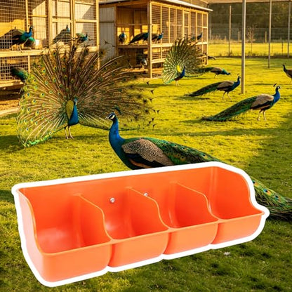 4 5 6 Holes Plastic Peacock Feeder Trough, Poultry Water Trough Replacement with Separated Fence, Small Pig Feeder for Outdoor/Indoor(Orange L46.5cm/18.3") - size: Orange L46.5cm/18.3"