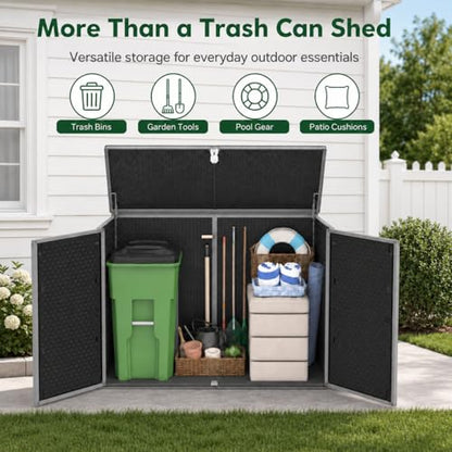 UHOMEPRO 4.6 Ft. X 4.1 Ft Outdoor Horizontal Storage Shed, Resin Storage Shed with Double Lockable Doors, Garbage Can Shed and Garden Tools Storage, Highly Water Resistant