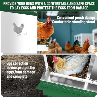 Chicken Nesting Box,10 Holes Galvanized Steel Metal Chicken Laying Box with Automatic Roll-Away Egg Collection System & Removable Tray,Wall Mount Nesting Boxes - color: Green, size: 10 Holes