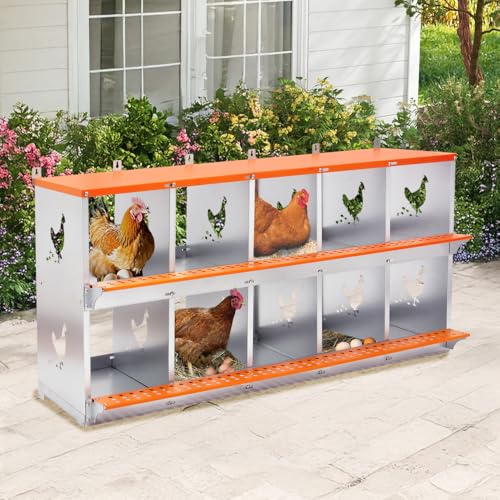 Heavy-Duty Wall-Mounted Metal Nesting Box for Backyard Chickens and Ducks with Ventilation and Easy Egg Access (10-Orange)