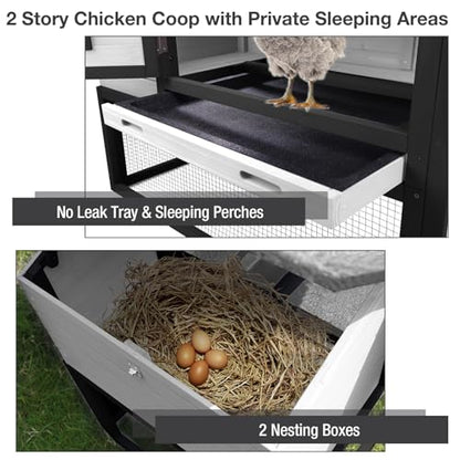 Mobile Chicken Coop for 2-4 Chickens with Wheels, Outdoor Hen House with Leak-Proof Tray, UV-Resistant Roof & Nesting Box for Chickens, Ducks, Rabbits (Black) - color: Black