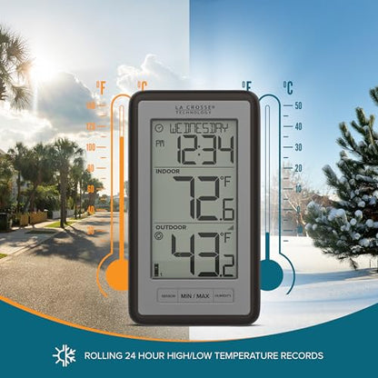 La Crosse WS-9160U-IT V3 Digital Wireless IN/OUT Thermometer with humidity | 24-hr time - color: Titanium