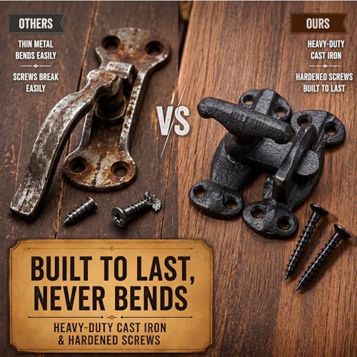 Moxweyeni 2 Pack Vintage Cabinet Latch Cast Iron Flip Latch Set with 4 Handles&16 Screws - Black Heavy Duty Rustic Cabinet Hasp Slide Lock for Antique Window Door Hasp Security Rust-Resistant