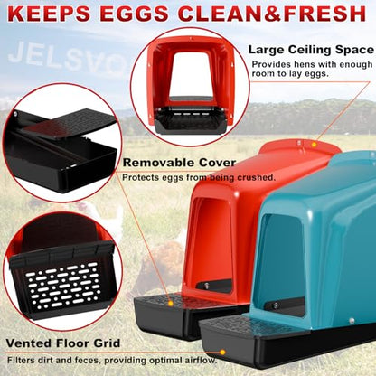 Chicken Nesting Box with Plastic Egg Trays, 10 Pack Nesting Boxes for Chickens with Egg Collection, Breathable Chicken Laying Boxes & Stackable Egg Tray for Chicken Coops and Farms - Green - color: Green