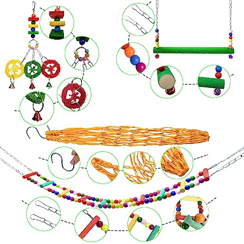 12PCS Longer Chain Chicken Toys for Coop Accessories,Xylophone Swing Flexible Ladder String Bag Vegetable Fruits Skewer Mirror Grinding Stone Pecking for Hens Bird Parrot