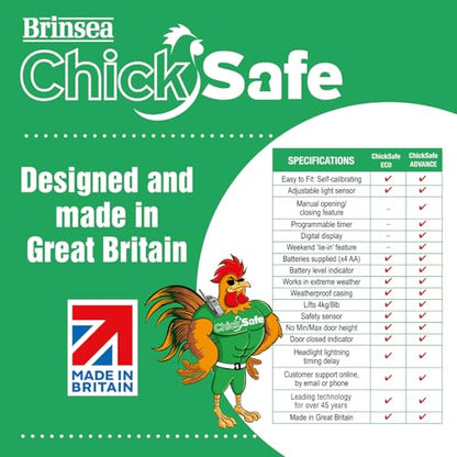 Brinsea ChickSafe Advance Automatic Chicken Coop Door Opener for Vertical Sliding or Hinged Hen House Doors with Programmable Timer, Digital Display, 8 lb. Lift Capacity - style: Light Sensor & Timer