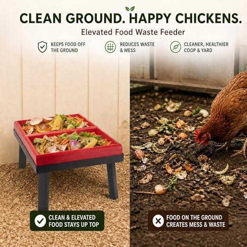 Kitchen Scrap Feeder for Chickens – Large Capacity Metal Stand with Dual Removable Wooden Trays | Chicken Veggie & Leftover Supplement Feeder, Flock Enrichment Chicken Coop Accessories Stuff Supplies