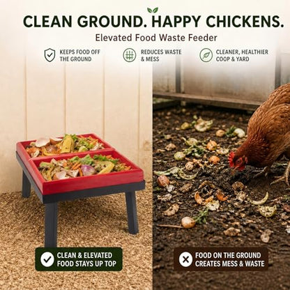 Kitchen Scrap Feeder for Chickens – Large Capacity Metal Stand with Dual Removable Wooden Trays | Chicken Veggie & Leftover Supplement Feeder, Flock Enrichment Chicken Coop Accessories Stuff Supplies