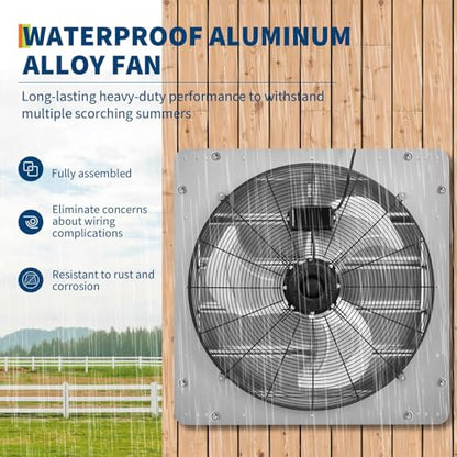 20 Inch Shutter Exhaust Fan with 5 FT Power Cord - 3500 CFM Auto Shutter Vent Fan for Wall Mount in Garage, Attic, Shed, Greenhouse Ventilation Cooling - size: 20 Inch