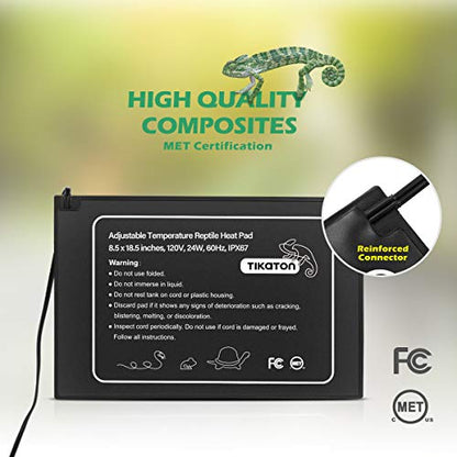 Tikaton Reptile Heat Pad - Adjustable Temperature Under Tank Heater for 10-20gal/30-40gal Tank, Terrarium Heat Mat for Turtle/Snake/Lizard/Frog/Spider/Plant Box - size: 1 Pack-18.5" X 8.5"