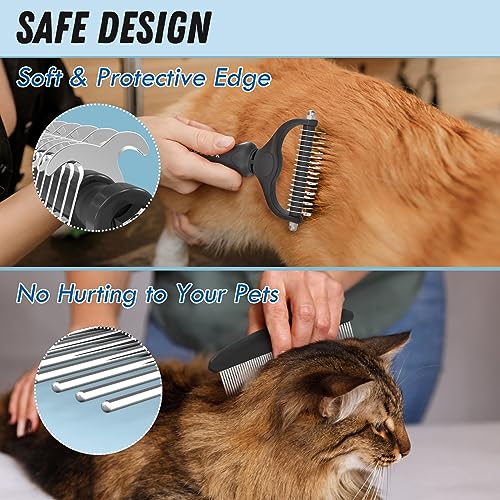 Docrok Pet Grooming Combo: Undercoat Rake, Dematting Deshedding Brush for Long-Haired Dogs and Cats, Black - color: Black
