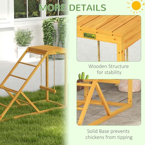 PawHut Chicken Activity Play for Healthy & Happy Animals, Swing Set with Chicken Perches & Hen Ladder, Chicken Coop Toy, Yellow - color: Yellow