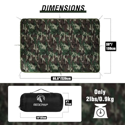 REDCAMP Military Camping Blanket, Water-Resistant Thermal Poncho Liner, Lightweight Insulated Outdoor Blanket for Hiking Camping with Compression Carry Bag - color: Camouflage 59"x87"