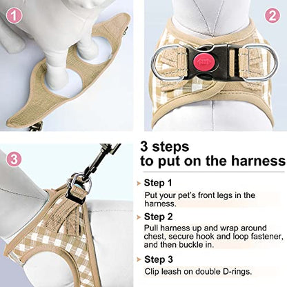 Dog Harness Step-in Breathable Puppy Cat Dog Vest Harnesses for Small Medium Dogs - color: Beige Checkered, size: Small (Chest 11.5''-14'', Weight 8-11 lb)