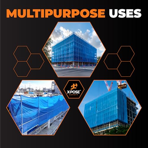 Xpose Safety Construction Safety Netting – 4' x 150', 1/4" Mesh Scaffold Safety Net, Temporary Material Roll, Visibility Fence, Heavy-Duty Fire Retardant, Blue - color: 4) Blue, size: 4' X 150' – 1/4" Mesh