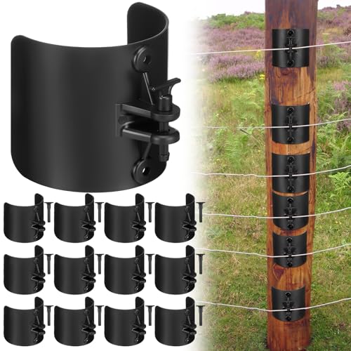 Pangda 12 Pcs Electric Fence Insulator Wood Post Electric Fence, Wood Post Nail-On Insulators for Fencing Wire Rope (Black) - color: Black